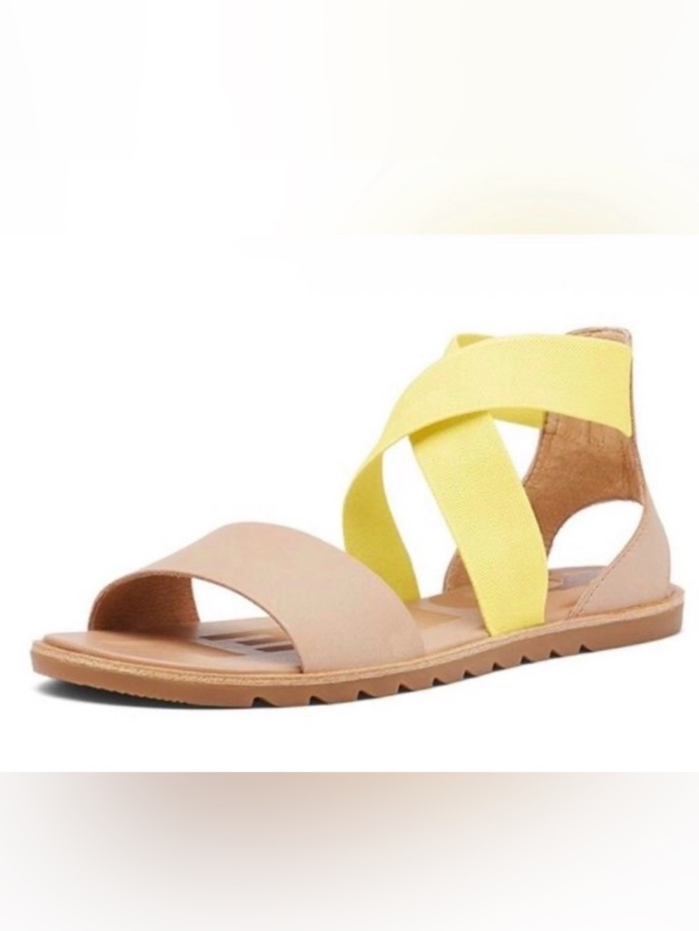 Sorel Sandals – Size 7.5 – Neutral/ tan + Neon Yellow Strap